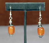 Silver Earrings with Orange Polished Stone